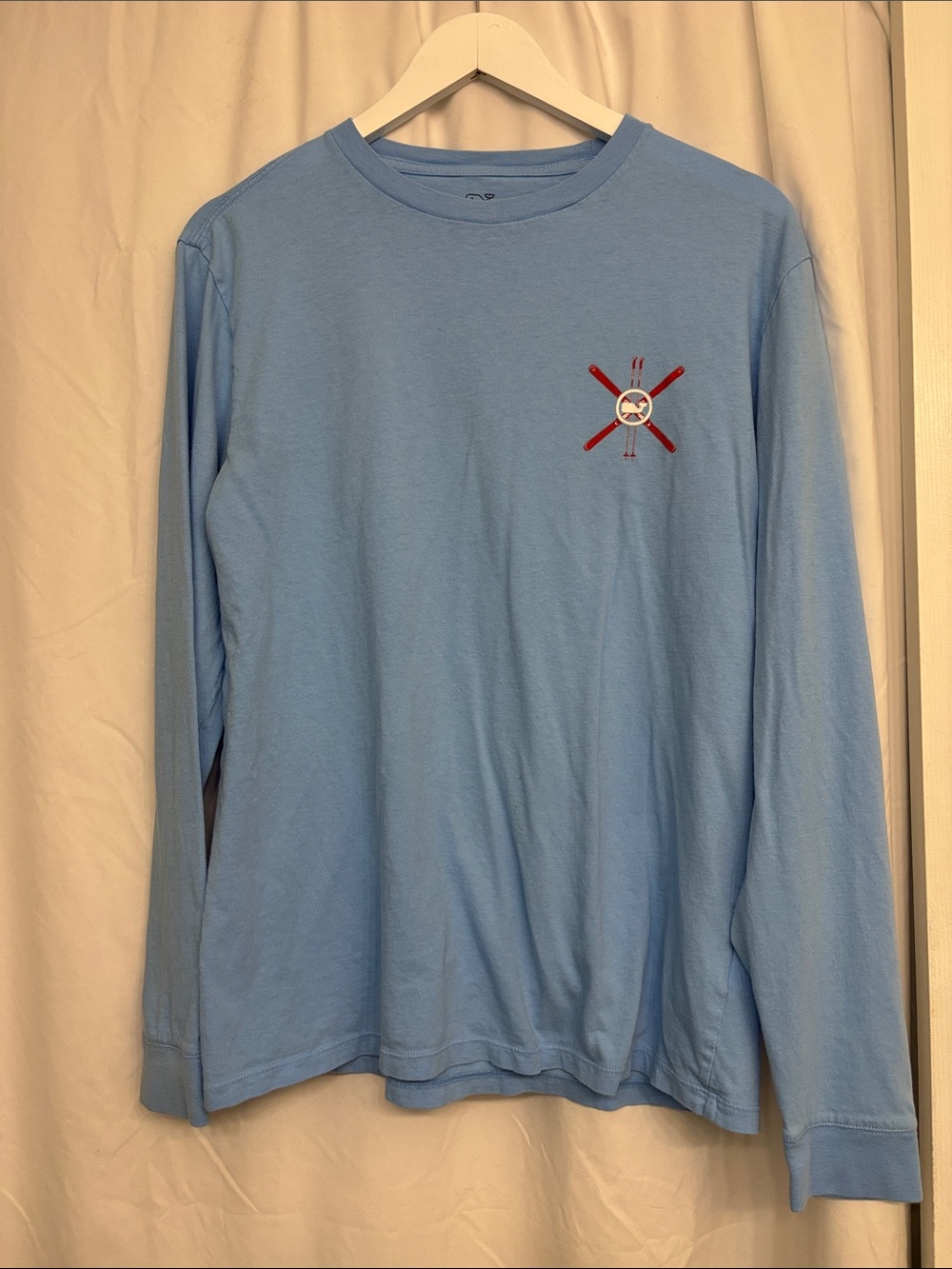 Vineyard Vines Light Blue Ski Graphic T-Shirt Men's Size M Whale Logo
